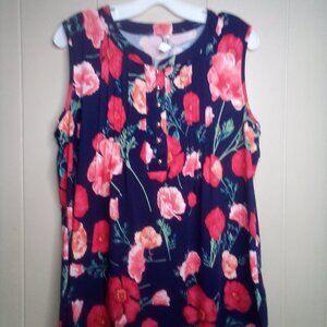 PerSeption Concept Blouse L Sleeveless Floral Blue Red Green